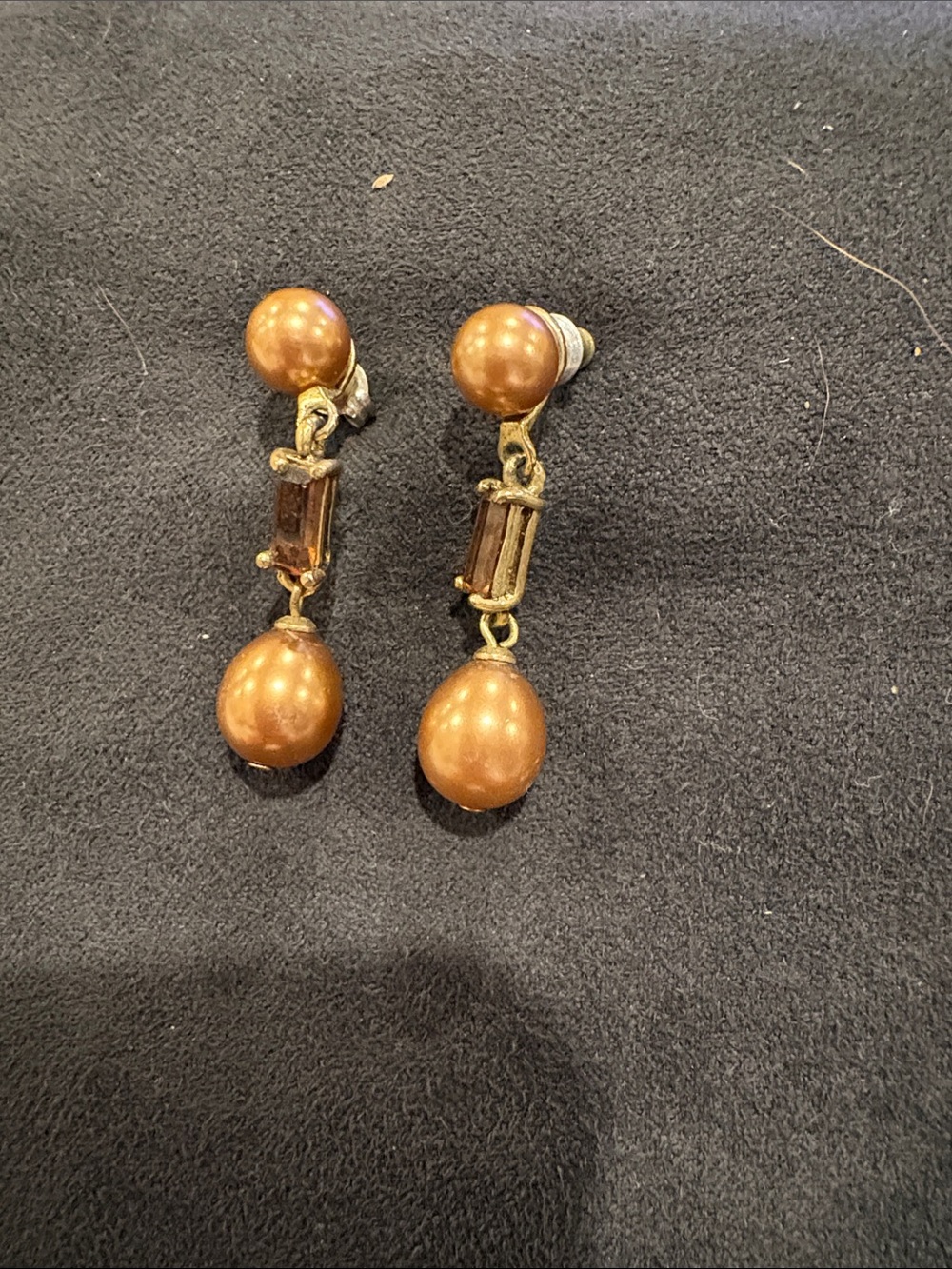 Gold-Tone Brown Pearl Drop Earrings